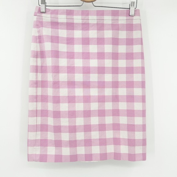 J.Crew NO. 2 Womens Size 4 Pink White Gingham Checkered Pencil Skirt Career - Picture 1 of 8